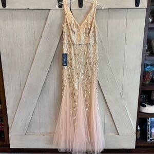 NWT Ever Pretty Gold Sequin Leaf Dress Size Medium